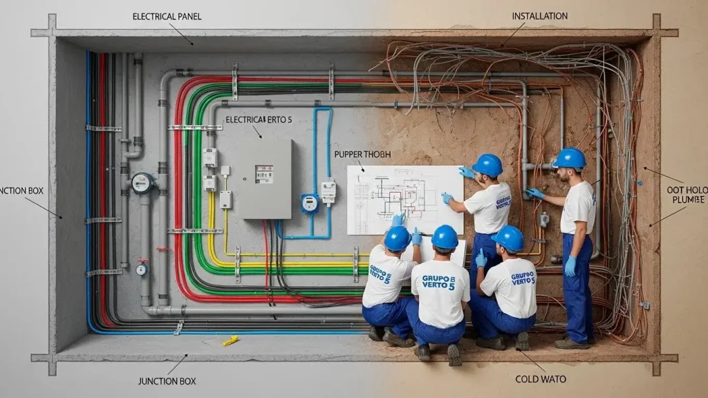Descuidar la planificación eléctrica y de plomería